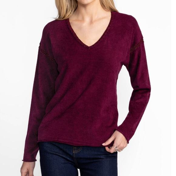 Johnny Was The Chenille Sweater Classic Whipstitch Pullover Burgundy Size Large - Picture 2 of 13